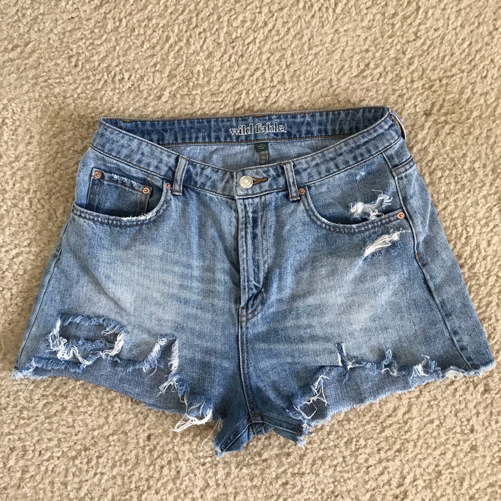 High Rise Distressed Denim Shorts